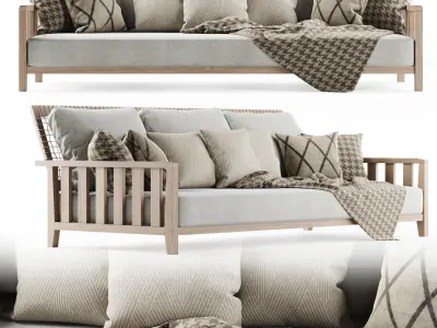 Three-seater garden sofa with plaid 3D model