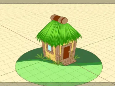 Stylized Grass Hut 2D 3D Grease pencil  Low-poly 3D model