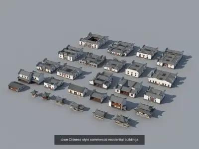 town Chinese style commercial residential buildings 3D Model Pack purchase