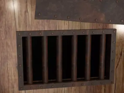 Old Wooden Rusted Metal Patched Jail Bar Door  Low-poly 3D model