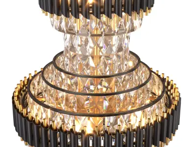 Black Geminus Long Crystal Double Height Chandelier 3D model