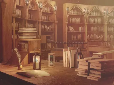 Medieval Library Model Pack Rustic Low-poly 3D model