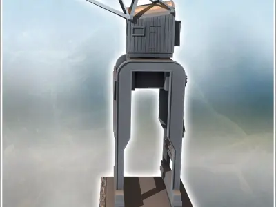 Port industrial crane for rail loading with control cabin at the 3D print model