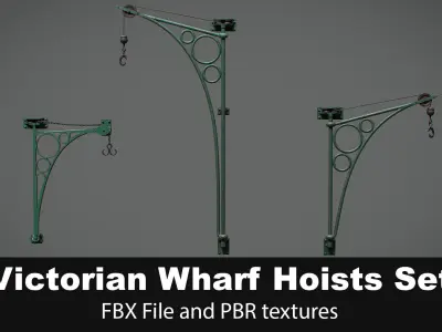 Victorian Wharf Wall Hoists Cranes Set 3D model
