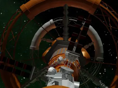 Spacecraft orange spaceship in space Low-poly 3D model