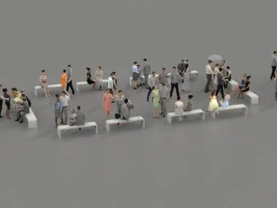 3D PEOPLE CROWDS- ULTIMATE SPEED  - CAFETERIA BENCHES - EXTERIOR Low-poly 3D model