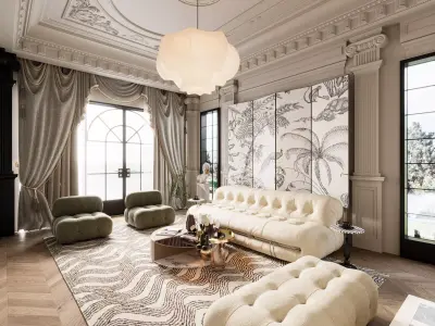 French retro style living room 3D model