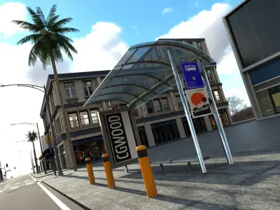 Los Angeles City Hollywood Sign Capitol Records USA California Low-poly 3D model