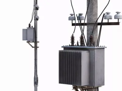 Concrete Power Line Pole with Transformer 3D model