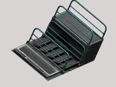 Sci-fi metal stairs with rail Low-poly 3D model