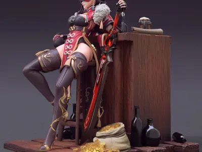 Beidou action figure on wooden table 3D print model