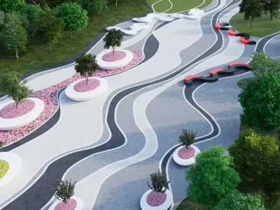 Modern City park 3D scene 3D model