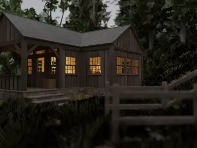 Cabin in the woods Low-poly 3D model