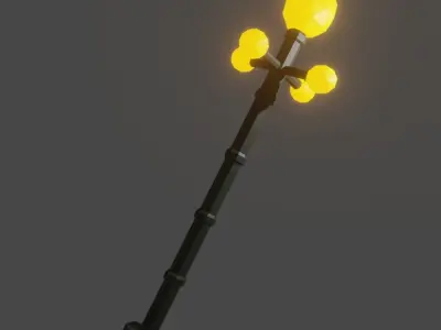 Low Poly Lamp street with lights 3D model