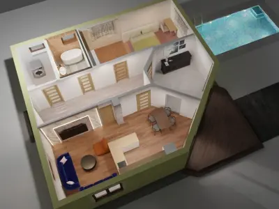 3D MODEL PLAN LAYOUT TOP VIEW HOUSE PLAN INTERIOR 3D model