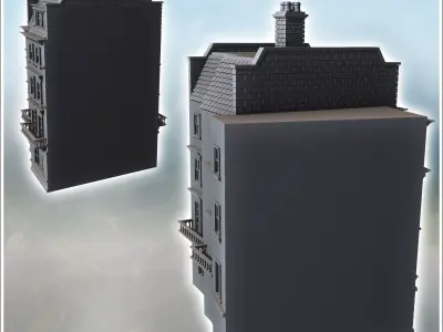Large modern building in three parts with four floors and roof w 3D print model purchase