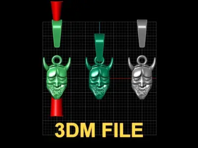 Hannya Mask Pendant 15mm Small Size With Bell 3D print model