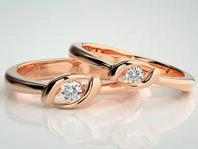 Thin Light wt Solitaire Couple Band Ring 3dm stl render detail 3D print model