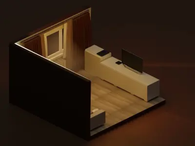 Evening comfortable living room Low-poly 3D model