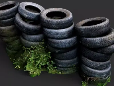 tires street abandoned barricade pt2 PBR photogrammetry Low-poly 3D model