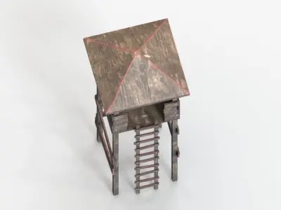 watchtower wooden tower with ladder Free low-poly 3D model