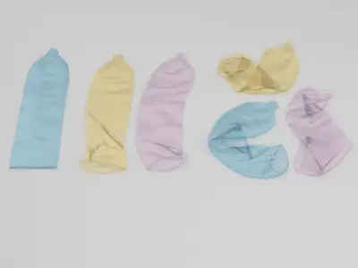 Condoms group of different colored plastic wraps 3D model