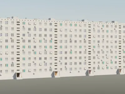 Soviet Panel Apartment Building with four entrances Low-poly 3D model