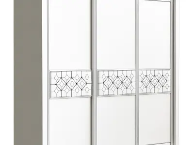 Wardrobe 3d model sliding with glass doors Low-poly 3D model