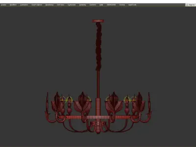 TRILIA gold chandelier with glass leaves Low-poly 3D model