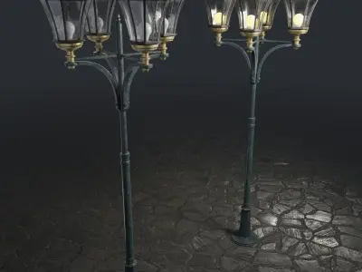 Standart Street Lamp with quad stand 3D model