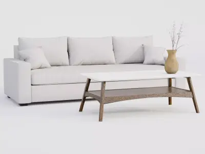 Soft Sofa and Coffee Table Interior Set Low-poly 3D model