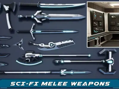Sci Fi Melee Weapons Arsenal Interior Low-poly 3D model