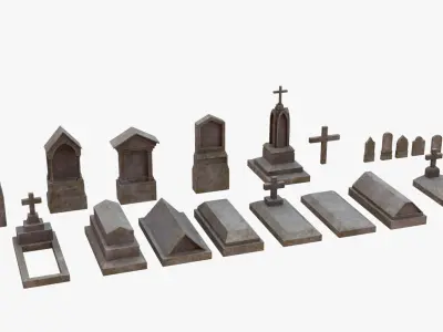 cemetery graves Low-poly 3D model