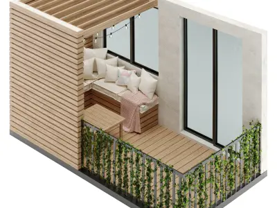 Residential Modern Balcony Set 3D Model Pack