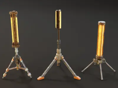 Sci-Fi Tripod Light Set Low-poly 3D model