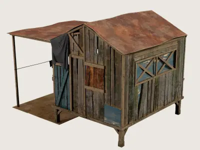 Old wooden shack Low-poly 3D model
