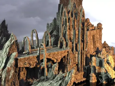 Elven temple ruins Temple Golden Tower 2 3D model