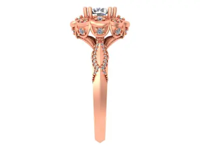 Vintage Floral Halo Diamond Engagement Ring 3D print model