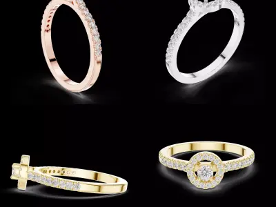 Halo Solitaire Diamond Ring CAD Elegant Pave Engagement Ring 3D print model