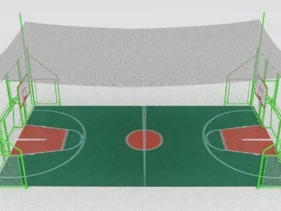 basketball court with metal mesh 3D model