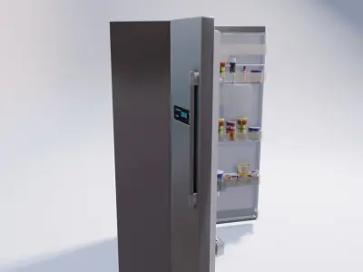 double door fridge with food items 3D model