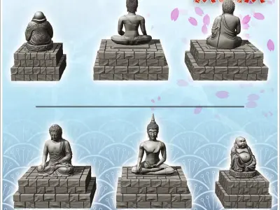 Set of three Asian Buddhist statues 5 - Modern WW2 WW1 World War 3D print model