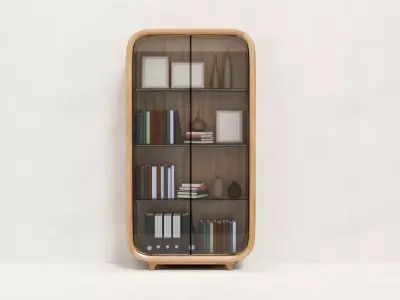 Glass display wooden bookcase cabinet Low-poly 3D model