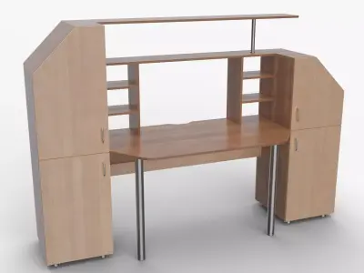 computer desk wall Low-poly 3D model