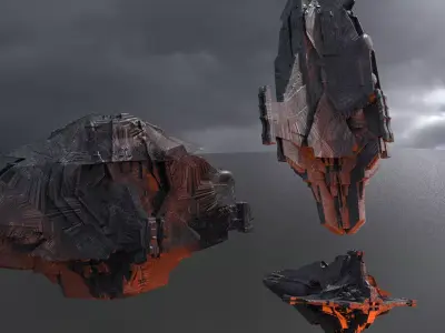 Hell scape Sci-fi Obelisk Ship 3 designs 3D model