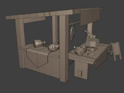 Stylized Butcher Stall Low-poly 3D model