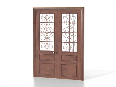 Antique Wooden Double Door 02 Low-poly 3D model