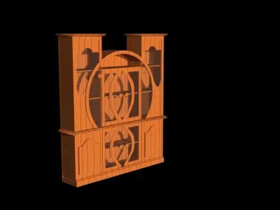 Cabinet wooden door with clock Low-poly 3D model