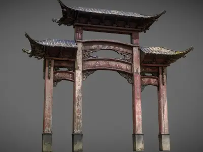 Chinese Wooden Door  1906 Low-poly 3D model