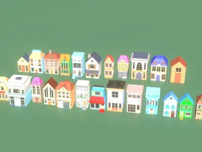 building collection for cartoon or game Low-poly 3D model